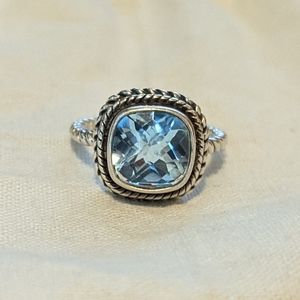 Blue aquamarine topaz colored silver ring